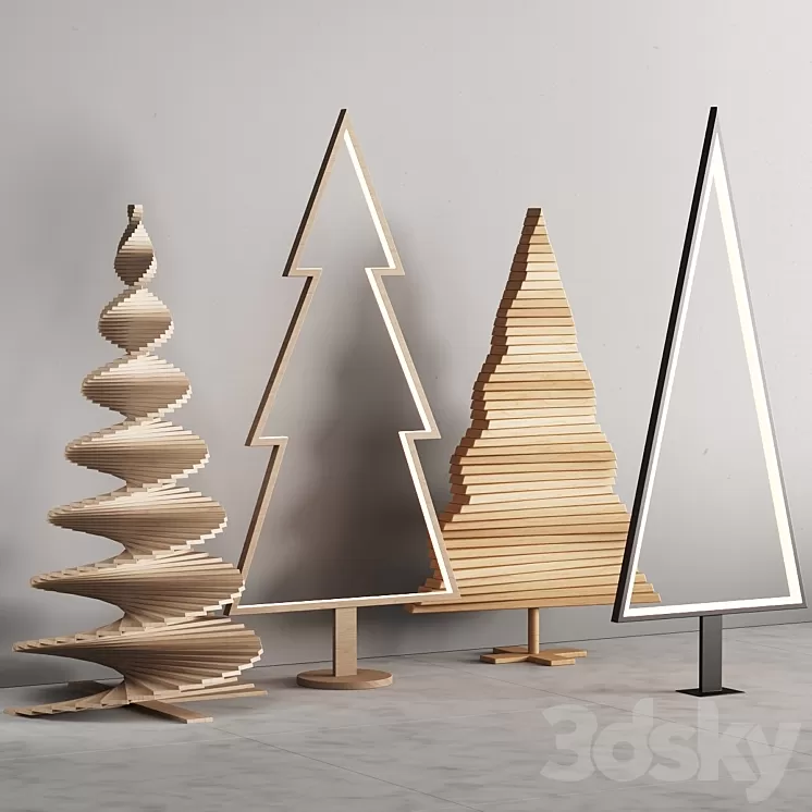 035 Modern christmas trees 01 wood and light 3dskymodel