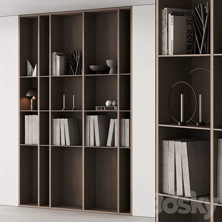 202 bookcase and rack 05 wooden with decor 01 3dskymodel