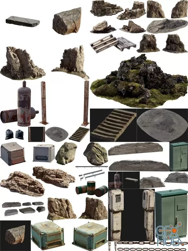 Various models for nature (rocks and plants and some props)