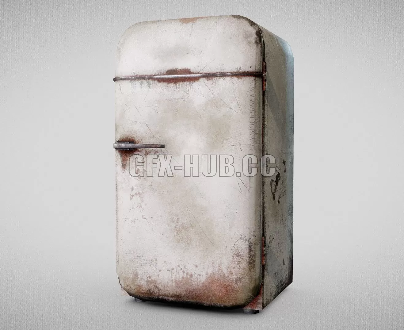 PBR Game 3D Model – White vintage refrigerator old rusted fridge