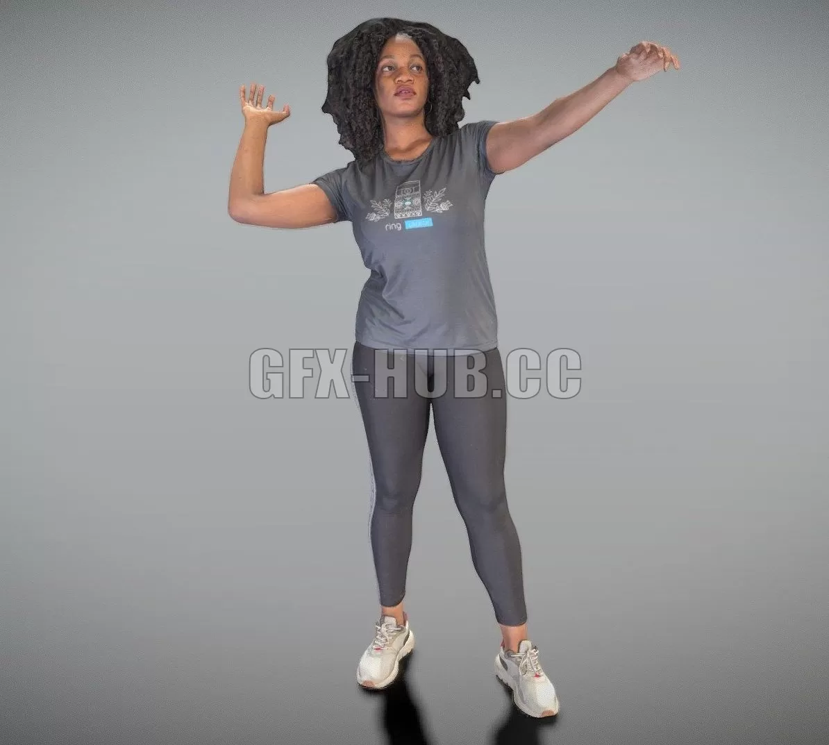 PBR Game 3D Model – Young african-american woman throwing a ball