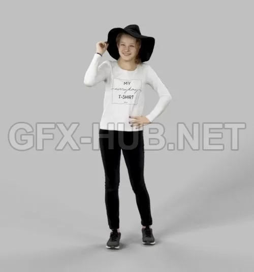 PBR Game 3D Model – Young Caucasian Female in Jeans Standing Scanned