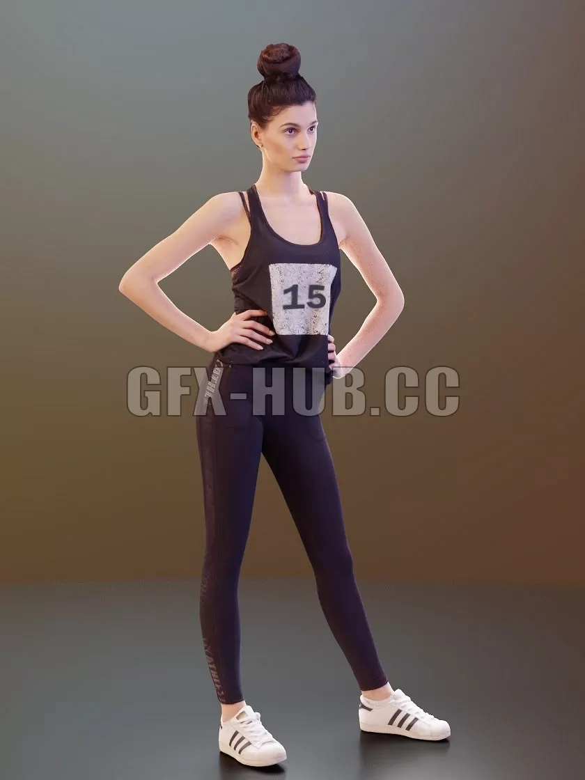 PBR Game 3D Model – Young girl Myriam poses in sportswear (3D-Scan)