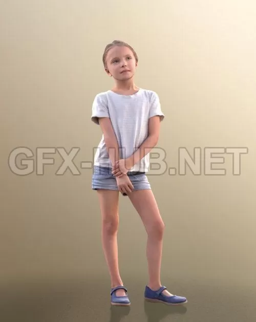 PBR Game 3D Model – Young Girl Standing 02 Scanned (Vray)