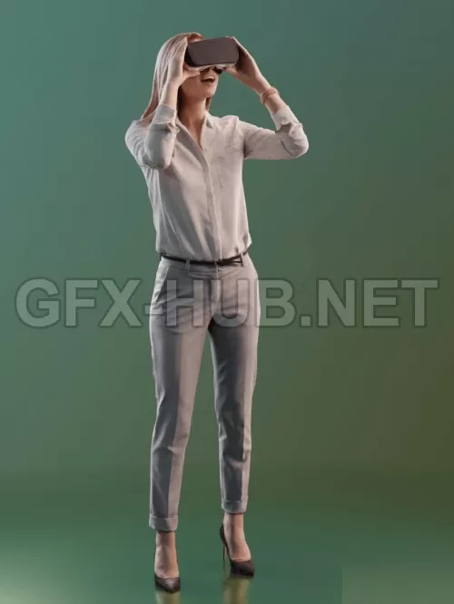 PBR Game 3D Model – Young Woman using VR Headset 02 Scanned