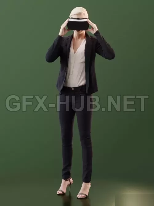 PBR Game 3D Model – Young Woman using VR Headset Scanned