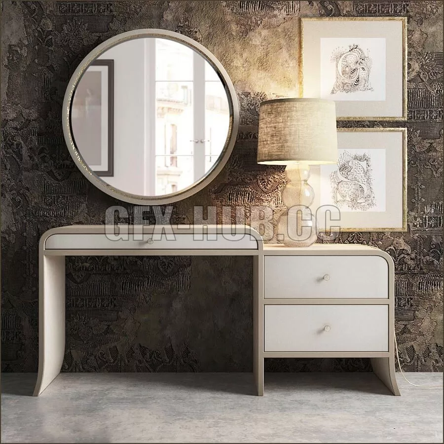 TABLE – Sideboard with table lamp and mirror