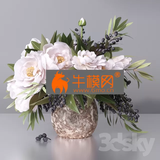 VASE – Flower Arrangement peony grape leaf twig vase