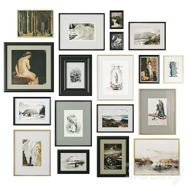 A set of paintings in classical frames 3dskymodel