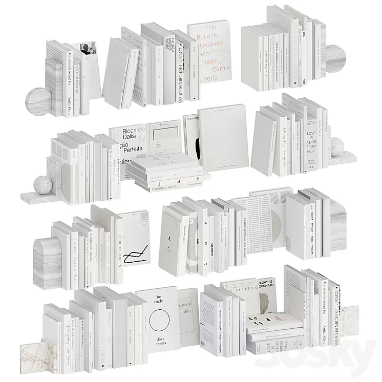 A set of white books with bookends 3dskymodel