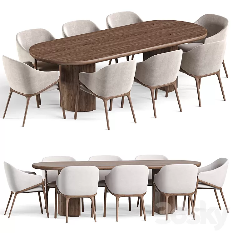 Angelcerda Chair Moon Table Dining Set 3dskymodel