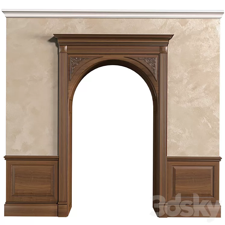 Arch in classic style.Arched interior doorway in a classic style.Traditional Interior Arched Doorway Opening.Wall Paneling 3dskymodel
