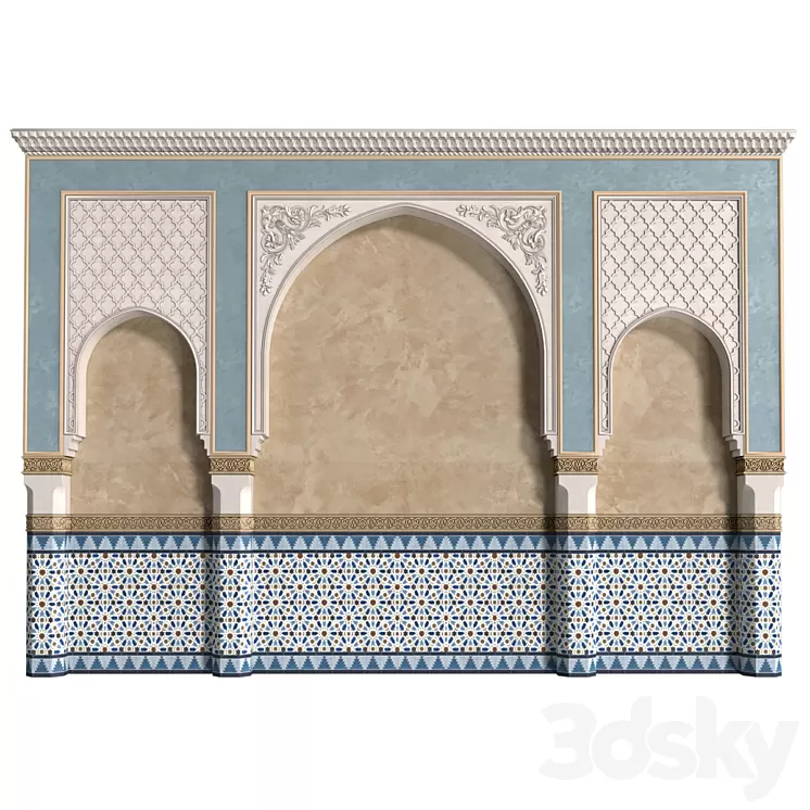 Arch in oriental style. Arab decorative wall. Arabic wall.Oriental Wall paneling 3dskymodel