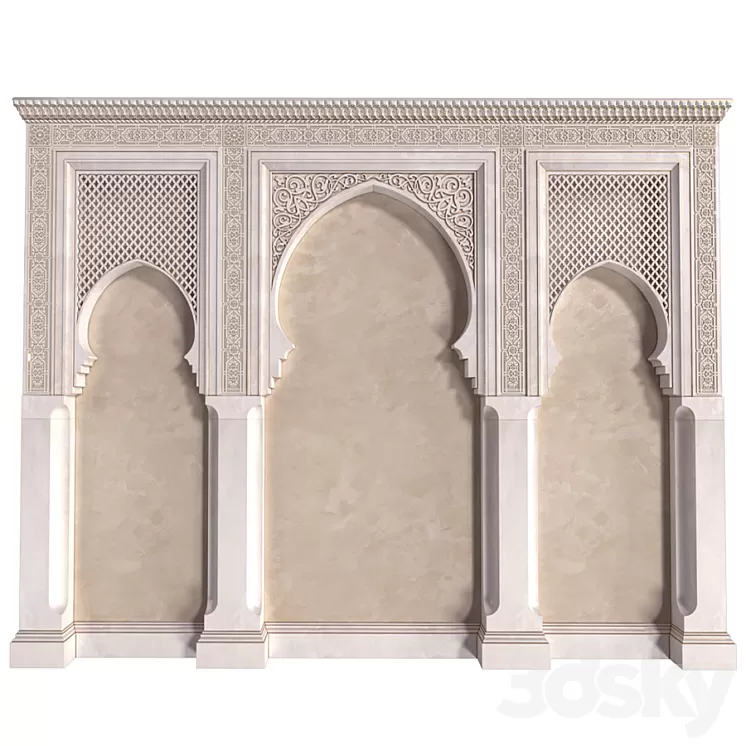 Arch in oriental style. Arab decorative wall. Arabic wall.Oriental Wall paneling 3dskymodel