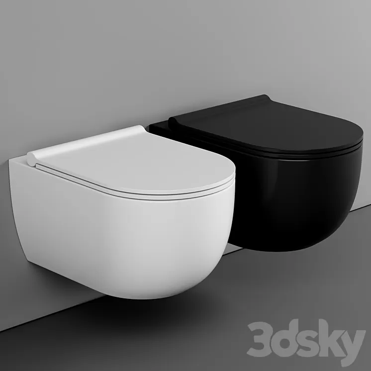 BagnoDesign Koy Matt Black Rimless Wall Hung Toilet with Soft Close Seat 3dskymodel