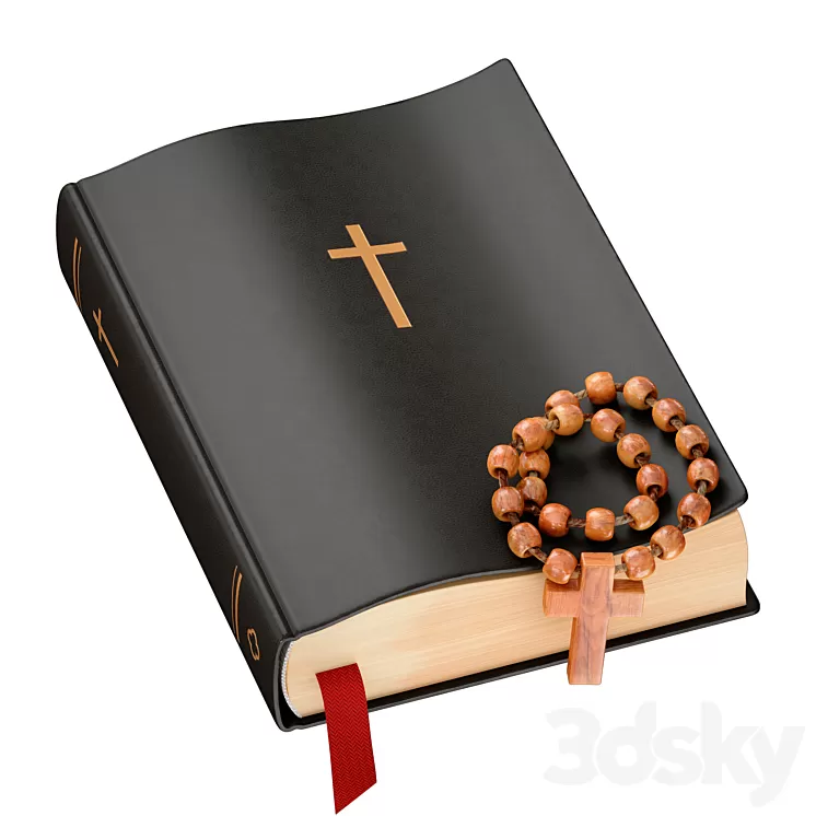 Bible Book Cross with rosary 3dskymodel