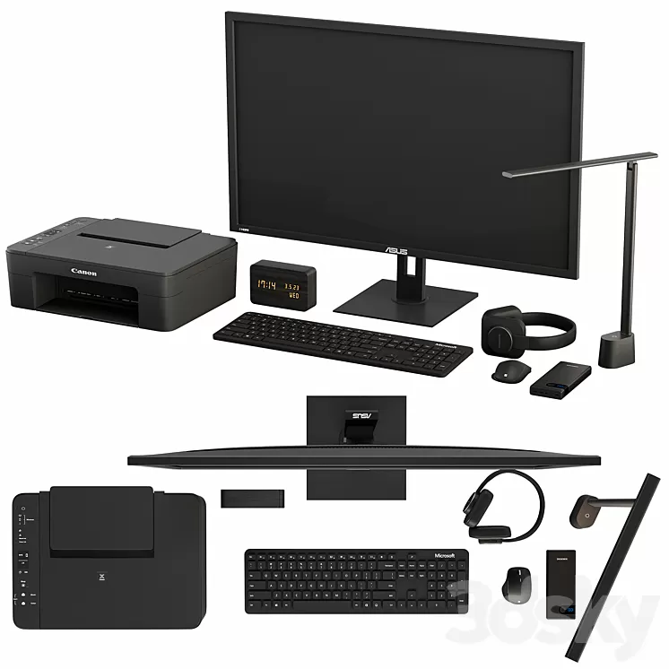 Black Desktop Accessory Set 01 3dskymodel