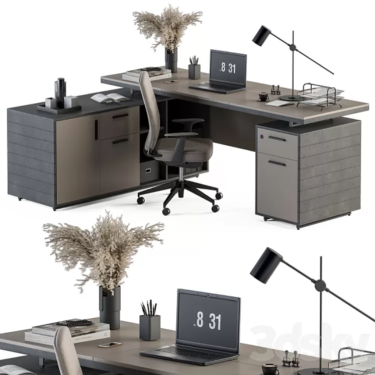 Boss Desk Cream and Black – Office Furniture 255 3dskymodel