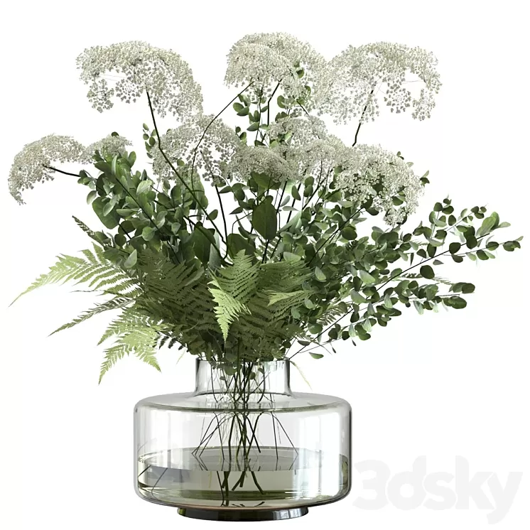 Bouquet of umbrella flowers with greenery and fern 3dskymodel