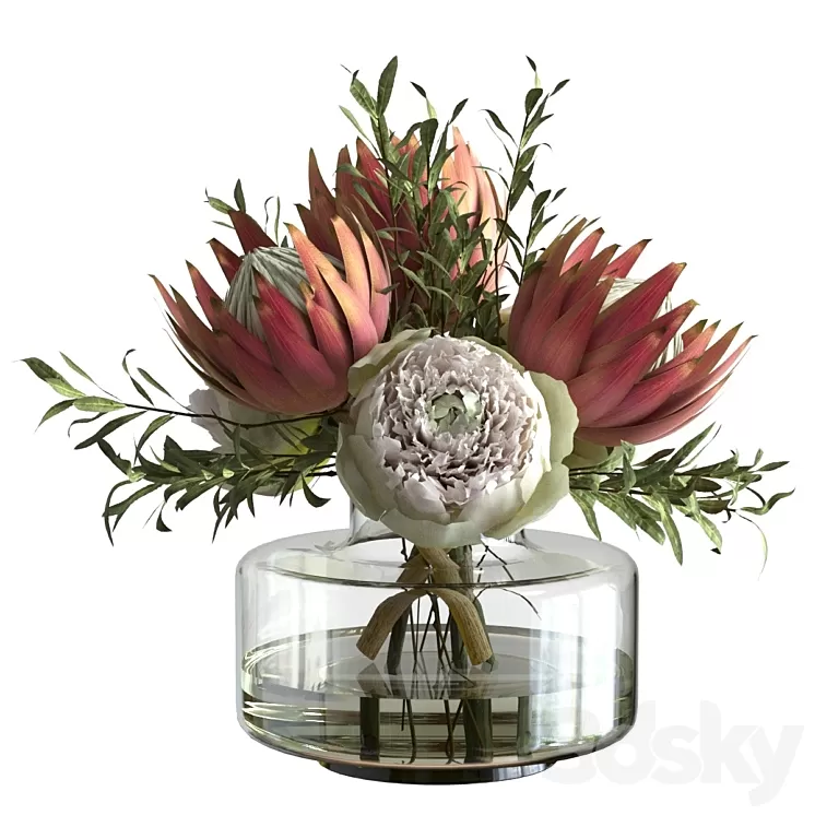 Bouquet with peonies and proteas 3dskymodel