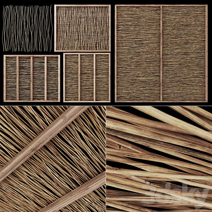 Ceiling wood thin branch beam n1 \/ Wooden ceiling made of thin branches on beams 3dskymodel