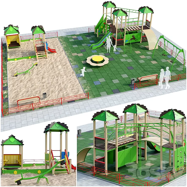 Children playground with a large sandbox 3dskymodel
