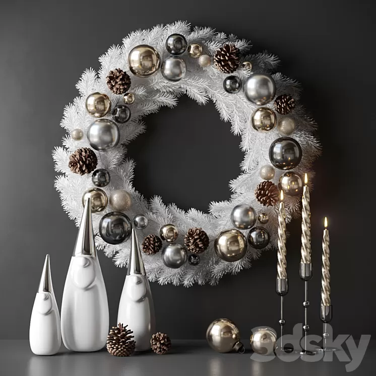Christmas decor with candles and wreath 3dskymodel