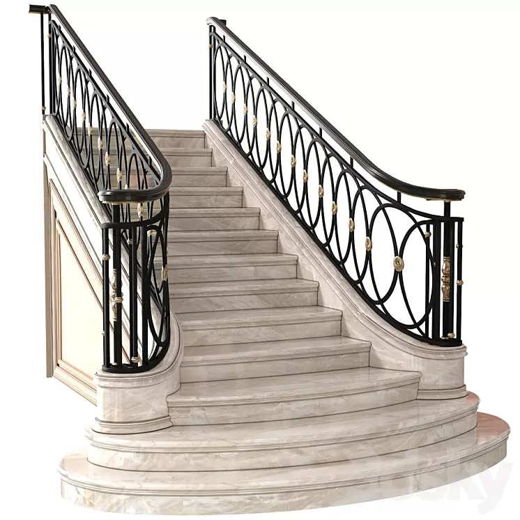 Classic marble staircase in Art Deco style.Modern interior stair 3dskymodel