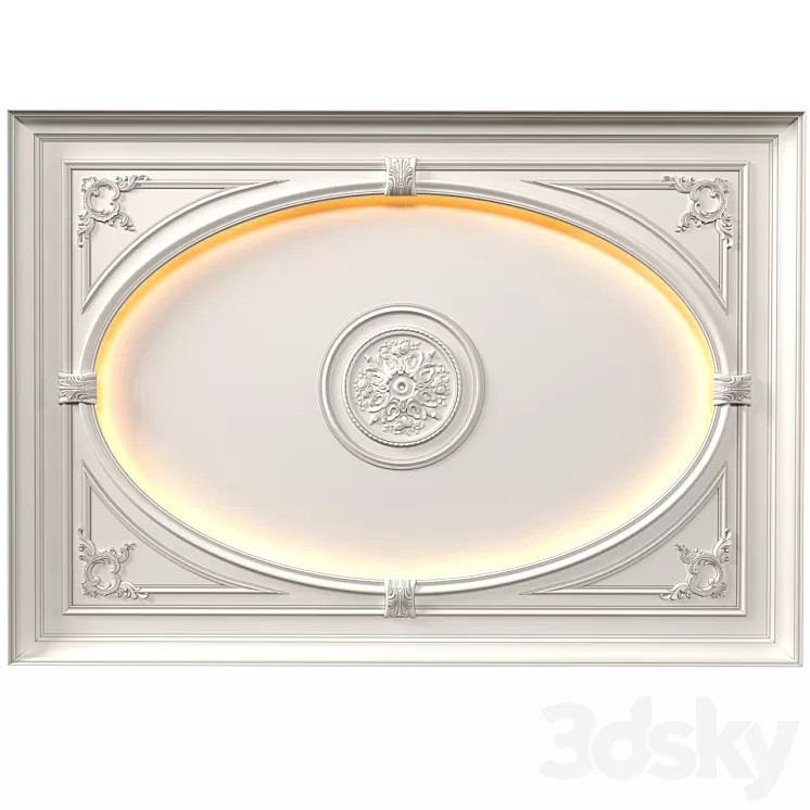 Coffered round illuminated ceiling in a classic style.Modern coffered illuminated ceiling 3dskymodel