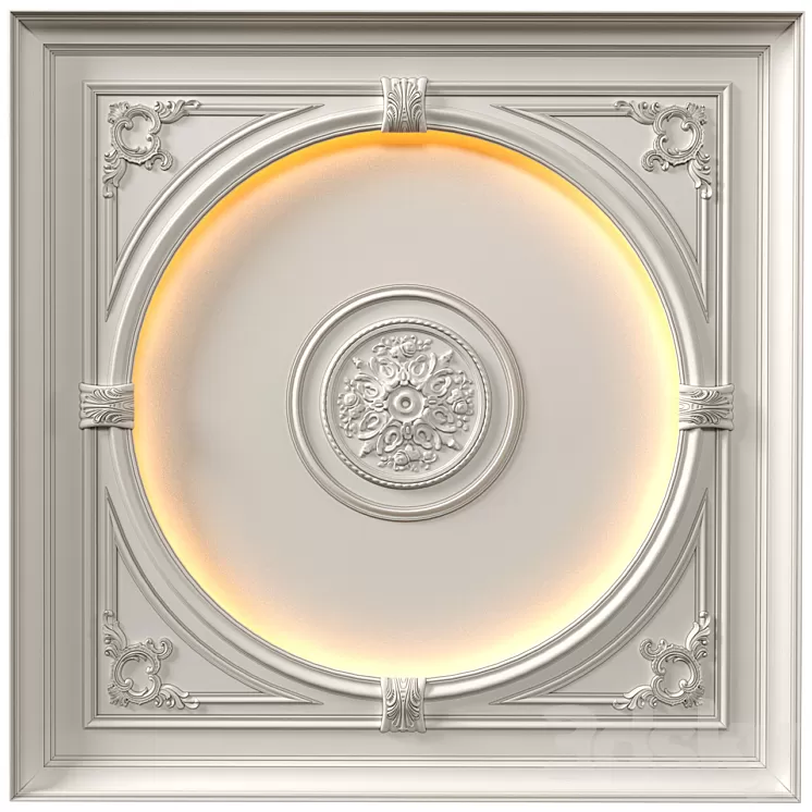 Coffered round illuminated ceiling in a classic style.Modern coffered illuminated ceiling Set 3dskymodel