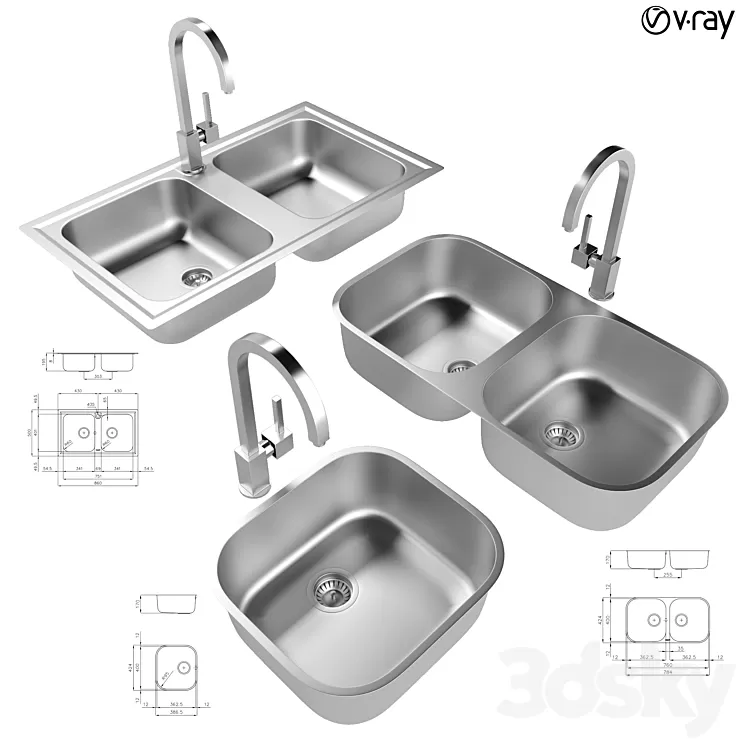 Collection of kitchen sinks 09 3dskymodel