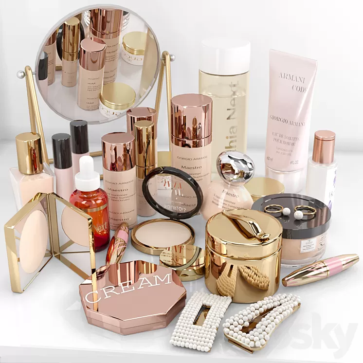 Collection of luxury cosmetics for beauty salons and dressing table. Make up 3dskymodel