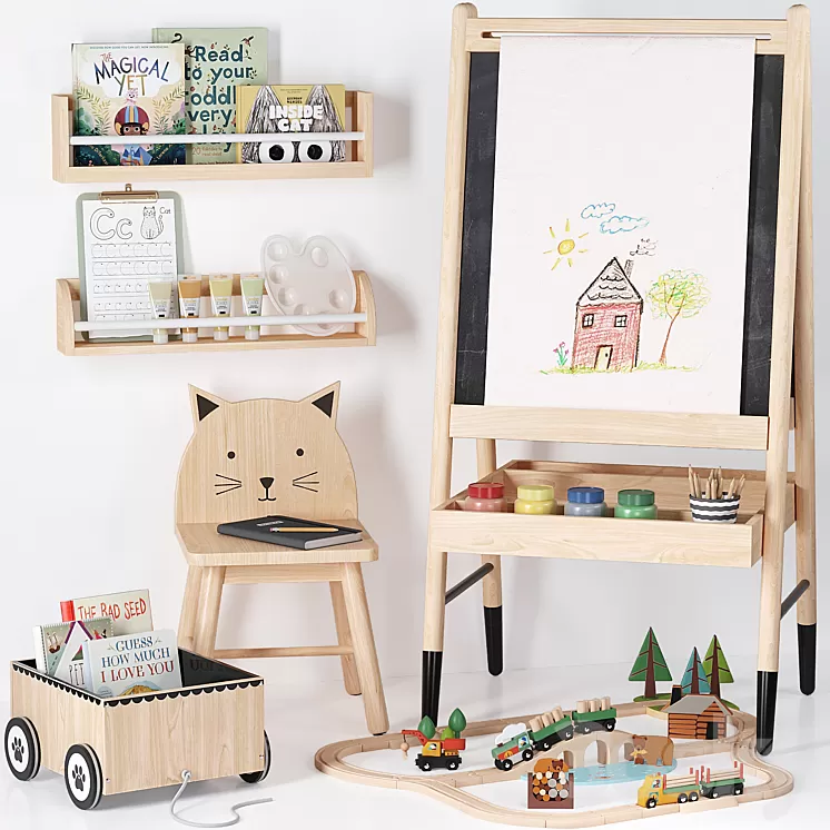 Crate and Barrel Wooden Art Easel Toy and Decor for Kids 3dskymodel