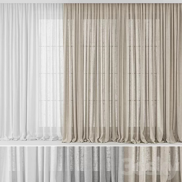 Curtains Long Linen set 02 3dskymodel
