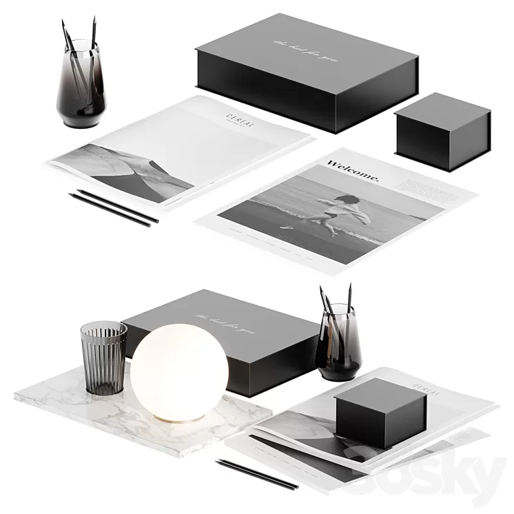 Decorative table set with lamp 3dskymodel