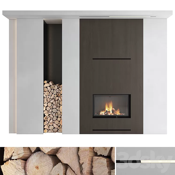 Decorative wall with fireplace set 21 3dskymodel