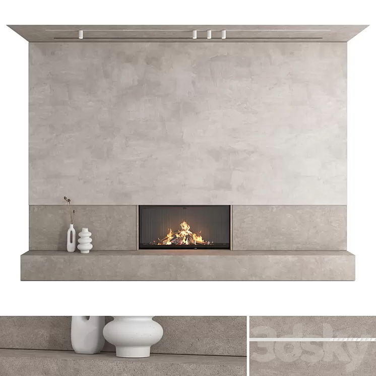 Decorative wall with fireplace set 27 3dskymodel