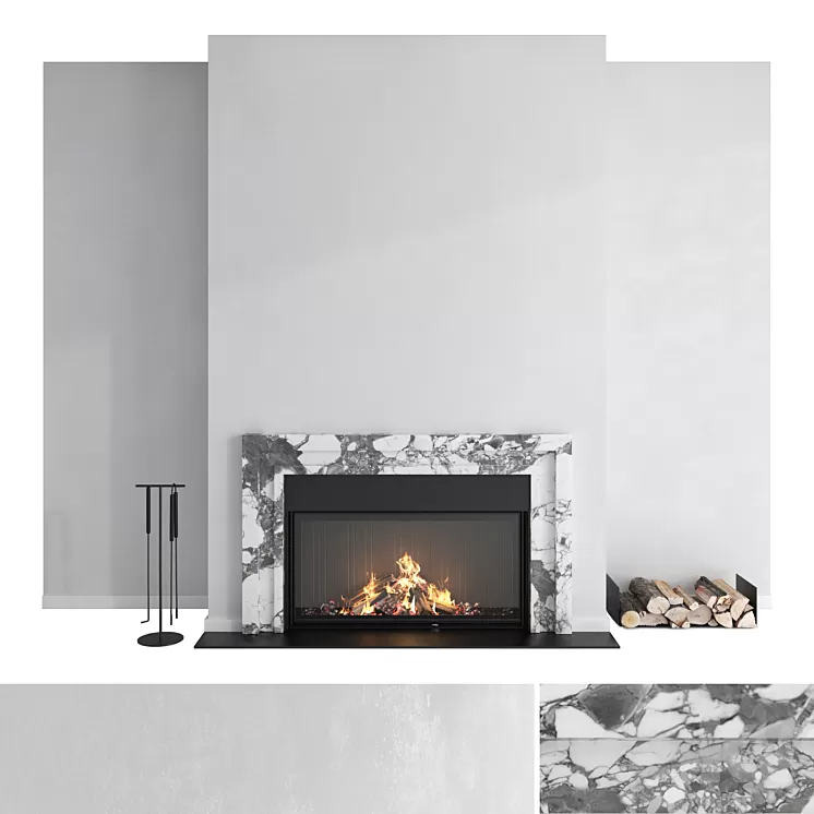 Decorative wall with fireplace set 43 3dskymodel