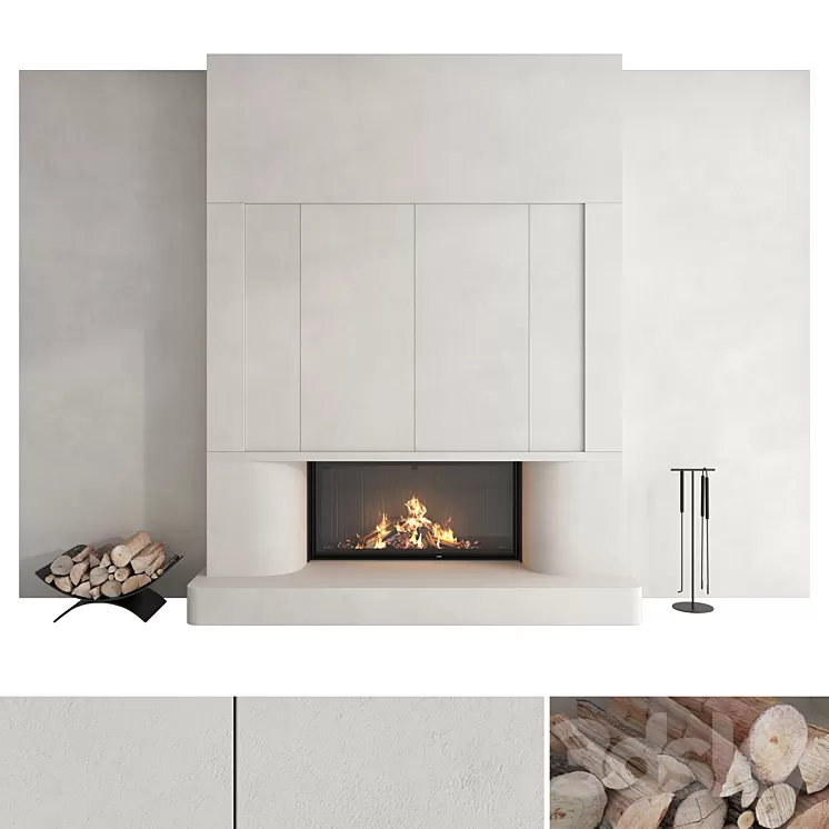 Decorative wall with fireplace set 47 3dskymodel
