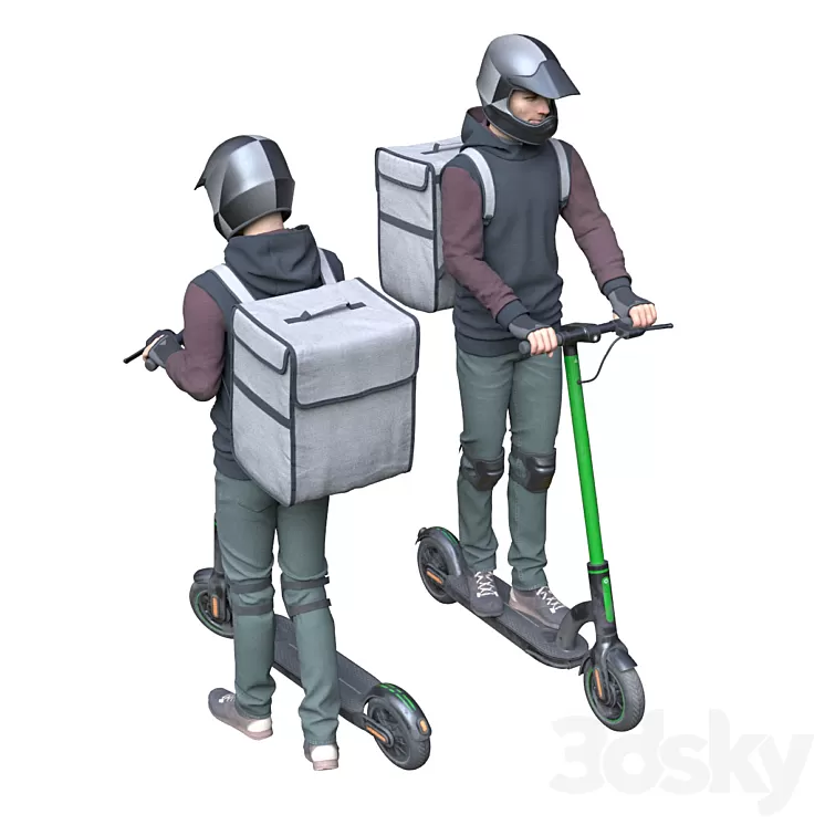 Delievery man on an electric scooter 3dskymodel