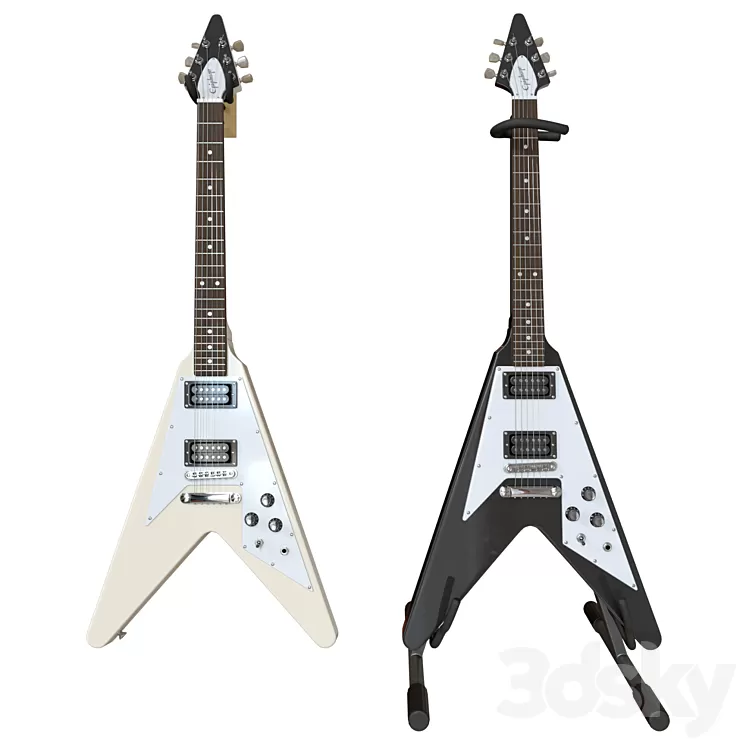 Electric Guitar Gibson Epiphone Flying V style black and beige 3dskymodel