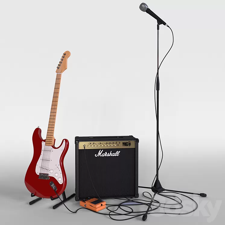 Electric guitar with amplifier 3dskymodel