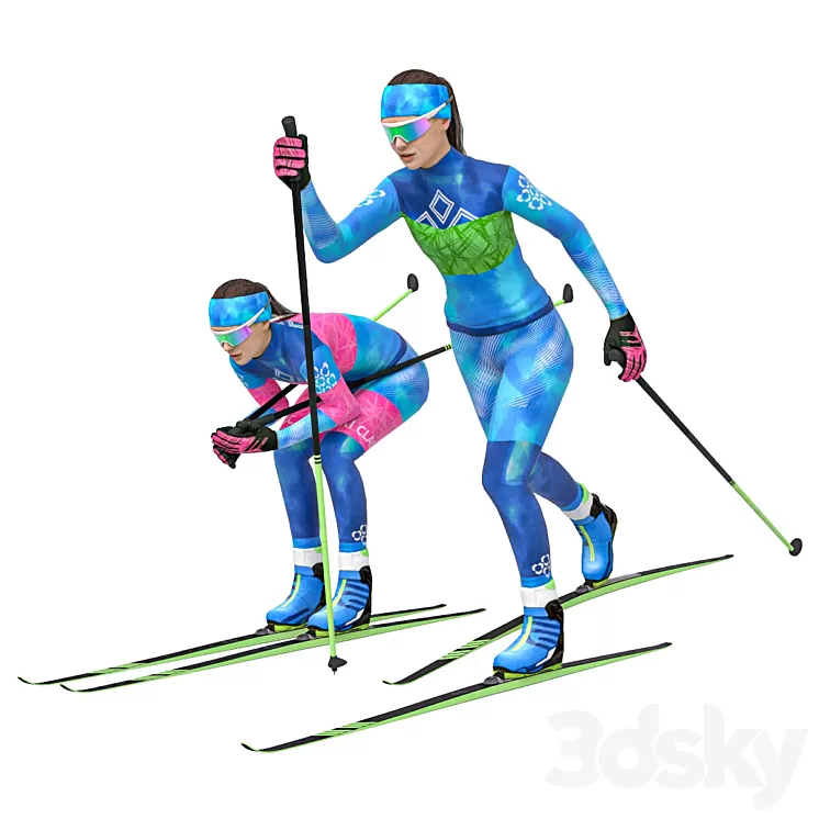 Female skier. Classic skiing 3dskymodel