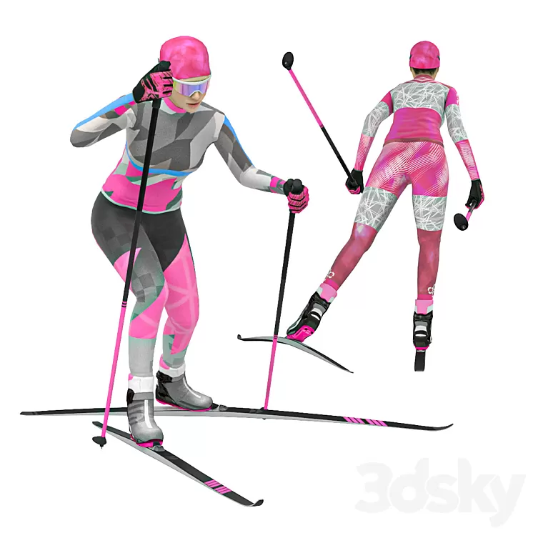 Female skier. Skate skiing 3dskymodel