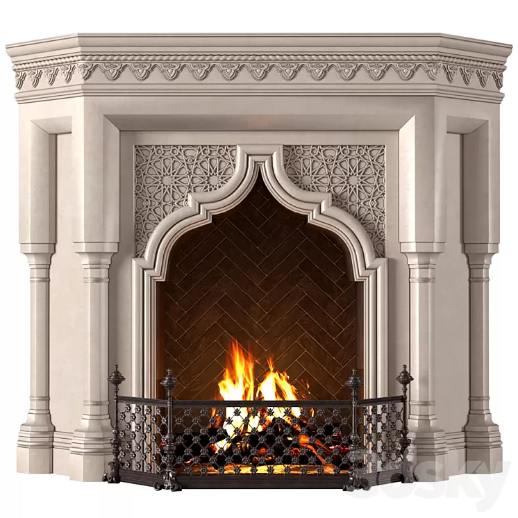 Fireplace in oriental style. Arabic classic fireplace.Arabic Fireplace.Oriental Fireplace 3dskymodel