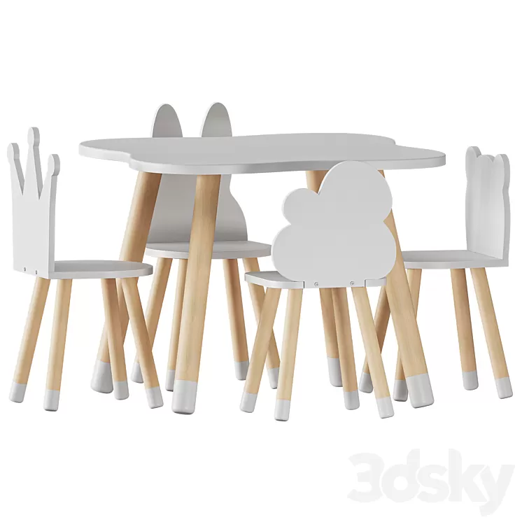FUN Wooden Kids Table and Chairs Set 3dskymodel
