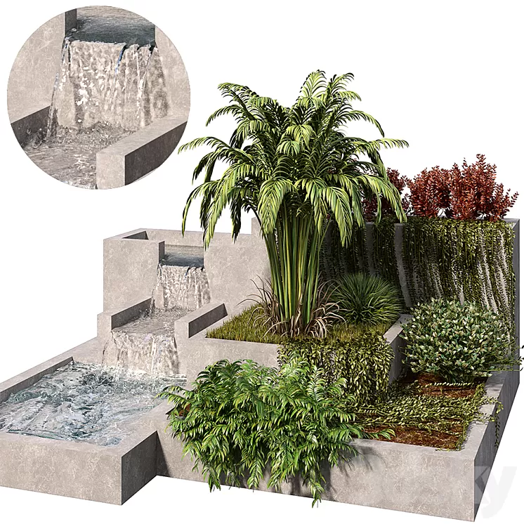 Garden Set with water fountain 3dskymodel