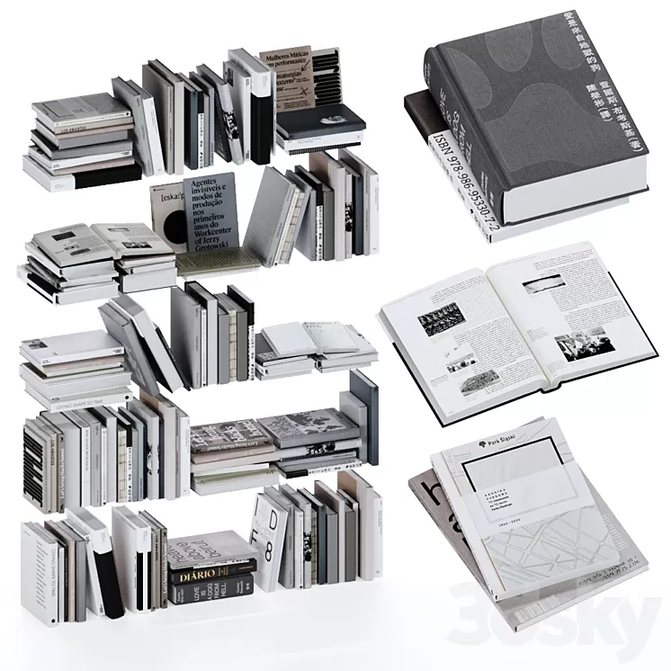 Gray and white books set vol4 3dskymodel