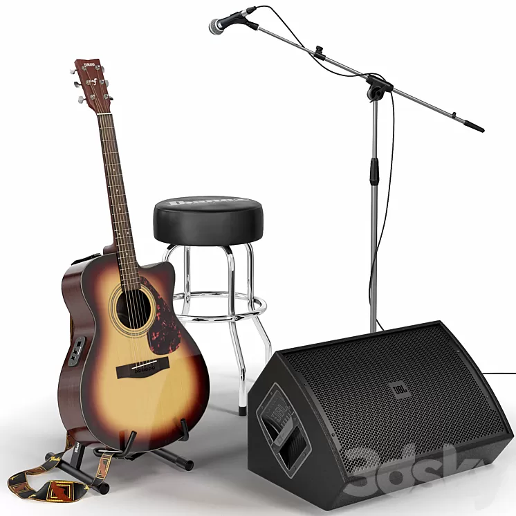 Guitar. Guitar set for stage. Musical instrument. Microphone 3dskymodel