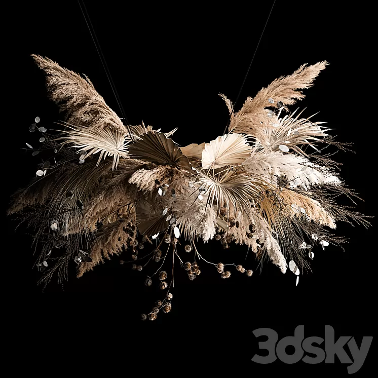 Hanging bouquet of dried flowers palm branch pampas grass dry reeds lunnik thorn 270. 3dskymodel